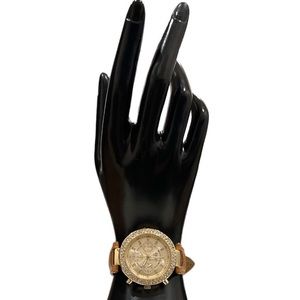 ASHLEY woman tan wristband  and golden tone with rhinestones wristwatch